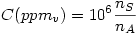 LaTeX code: C(ppm_v)=10^6\frac{n_S}{n_A}